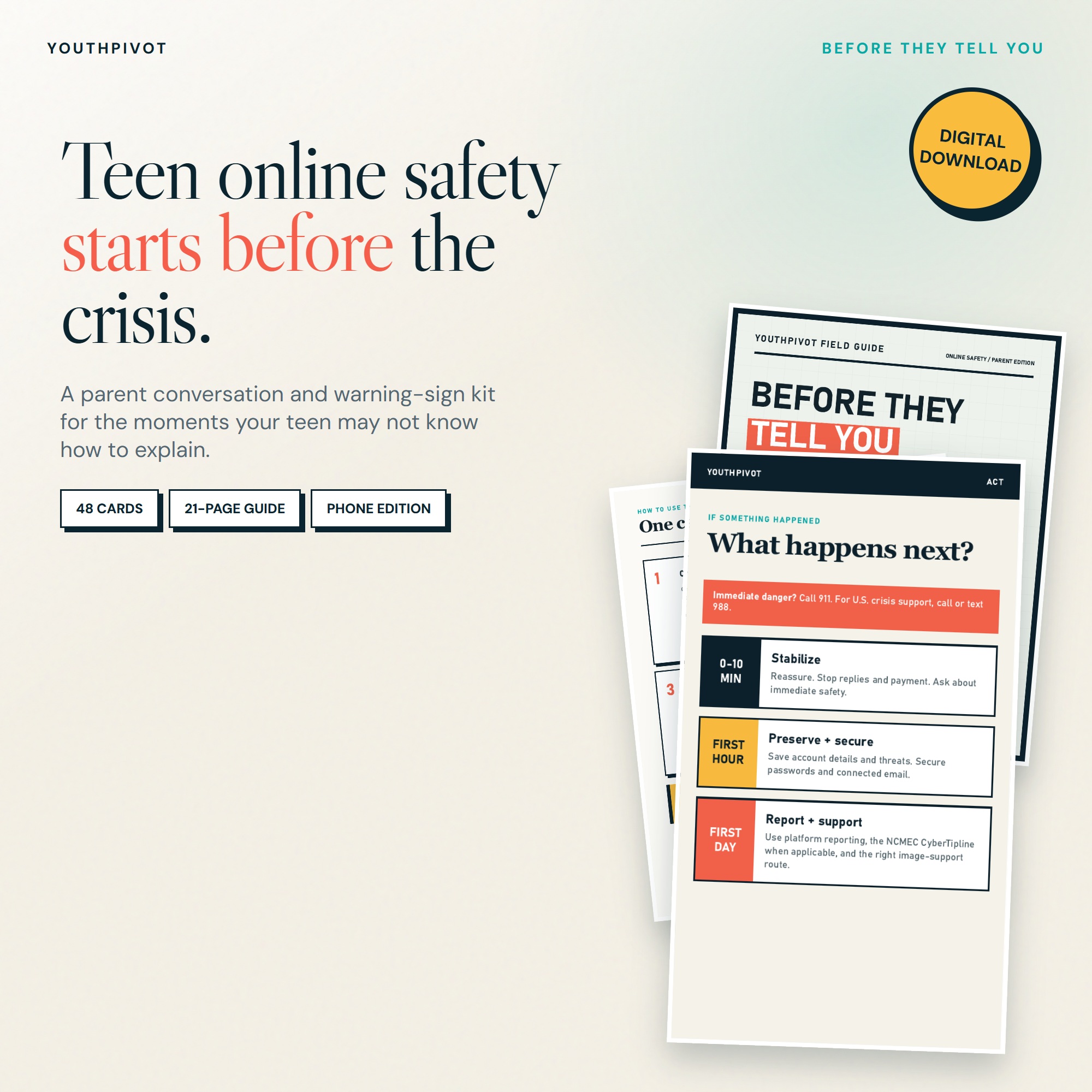 Before They Tell You teen online safety kit with conversation cards and parent response guide