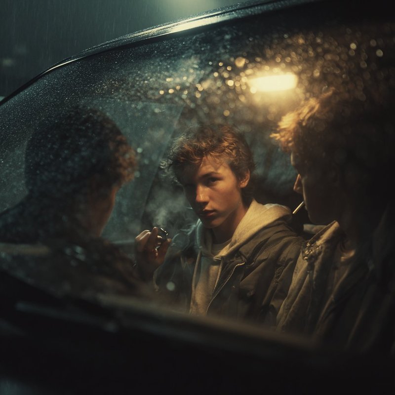 Teens in a car at night — peer pressure moment