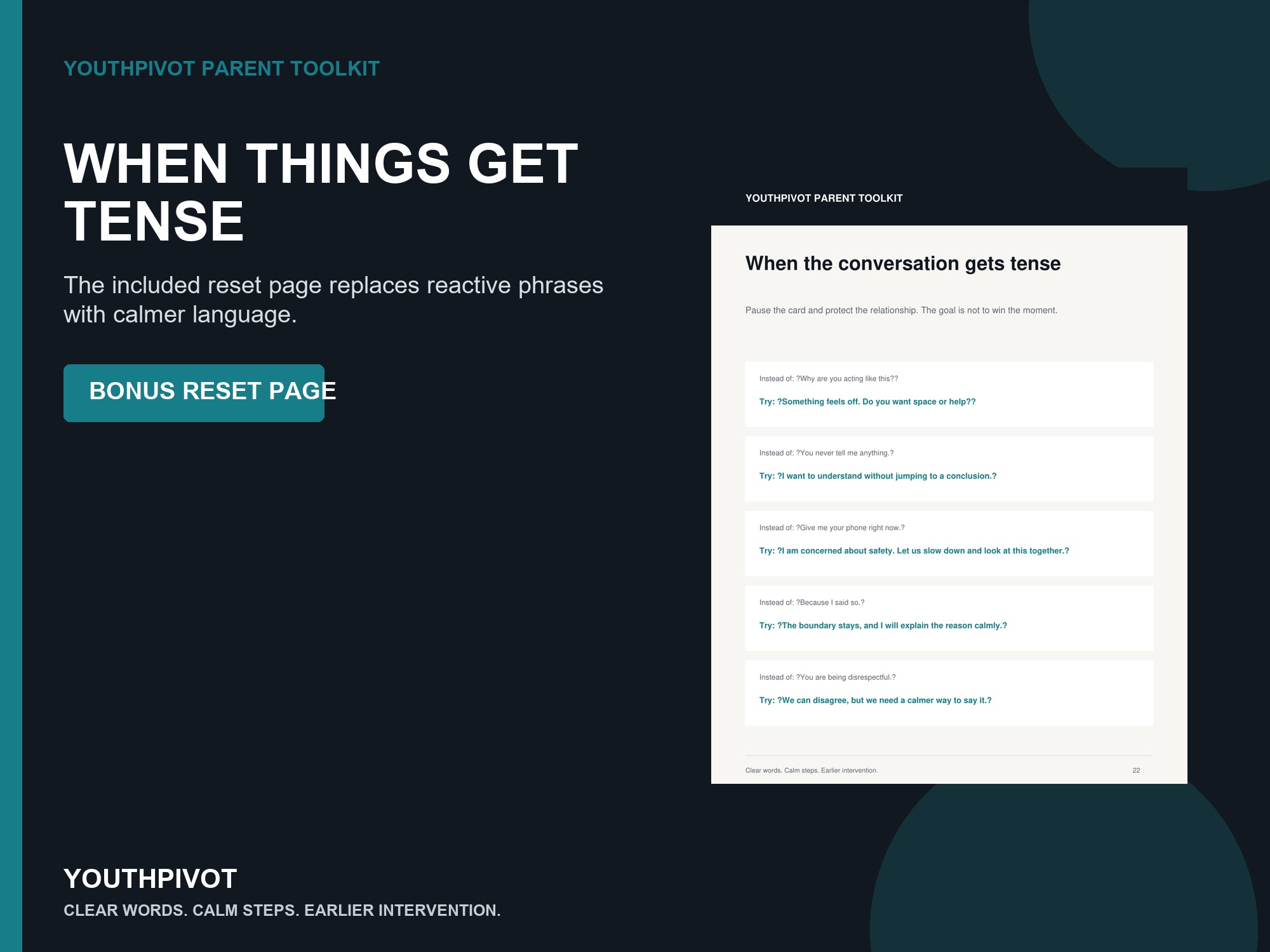Bonus conversation reset page with calmer parent language